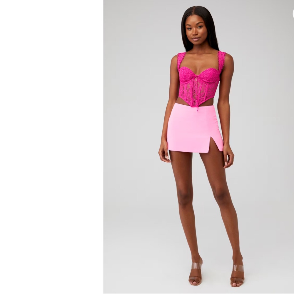For Love & Lemons Women's Sammie Corset Top Lace Romantic Hot Pink S $149
